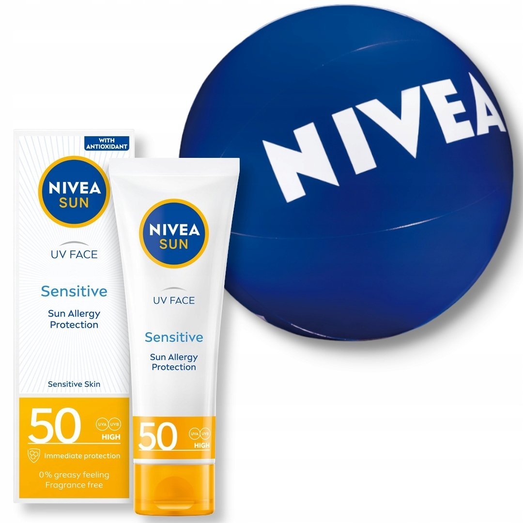 NIVEA SUN UV Krem do twarzy wrażliwej opalania z filtrem SPF50 + Piłka