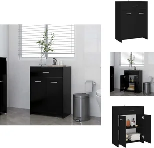 vidaXL Szafka łazienkowa czarna 60x33x80 cm materiał drewnopochodny - Zestawy mebli łazienkowych - Szafki łazienkowe - miniaturka - grafika 1
