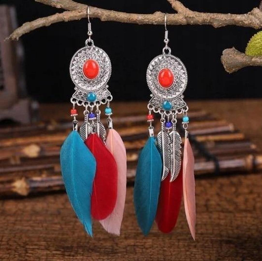 KOLCZYKI ZWISAJĄCE BOHO DŁUGIE PIÓRA! POLECAM!