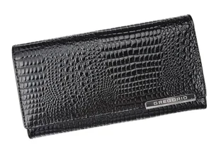Portfel Damski Skórzany GREGORIO Skóra Licowa Lakierowana Duży Z Suwakiem Zapinka Wewnątrz GF-102 CZARNY 19 x 9,5 x 3,5 [cm] - Portfele - miniaturka - grafika 1