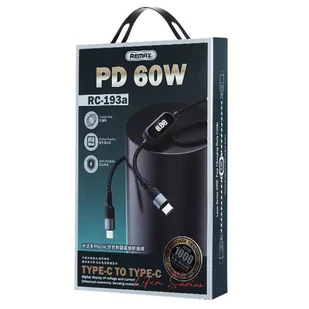 Remax Litxn kabel do szybkiego ładowania USB Typ C - USB Typ C 60W Power Delivery z wyświetlaczem ekranem miernik mocy 1m czarny (RC-193a) - Kable USB - miniaturka - grafika 3