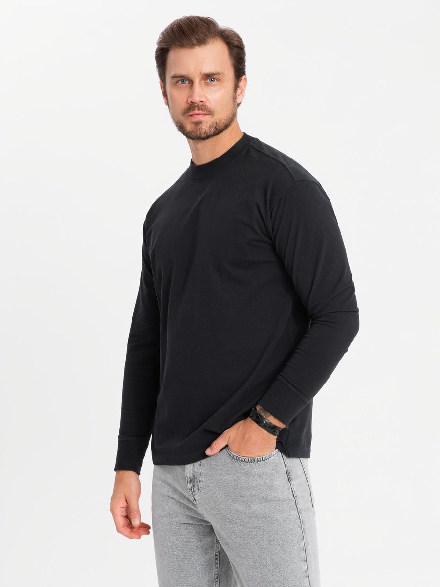 Męska koszulka długi rękaw czarna bawełna longsleeve OM-LSBC-0129 V1 r. XXL