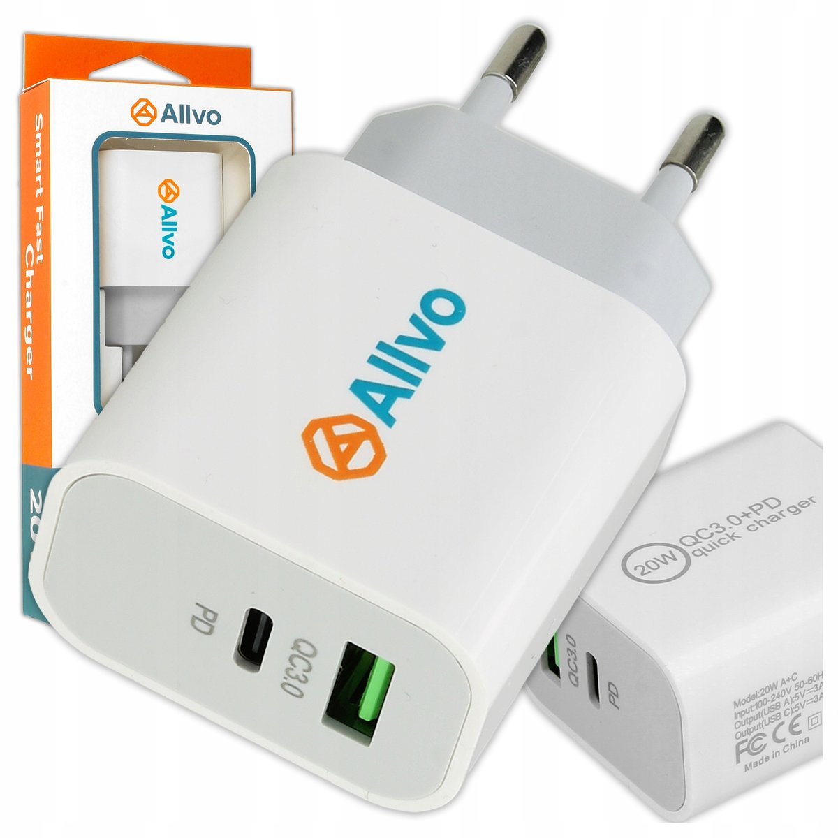 SZYBKA ŁADOWARKA SIECIOWA ZASILACZ 20W Typ C USB-C PD QC-3.0 biała 20W