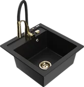 Zlewozmywaki z baterią - Mexen Vito zlewozmywak granitowy 1-komorowy z baterią kuchenną Aster, czarny - 6503-77-73450-57-G - miniaturka - grafika 1