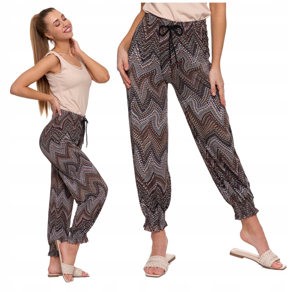 Alladynki Luźne Spodnie Damskie Haremki ze Ściągaczami Zwiewne MORAJ 2XL