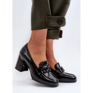 S.Barski Półbuty damskie na słupku lakierowane Black czarne - Półbuty damskie - miniaturka - grafika 1