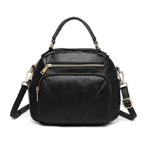 Miss Lulu Elegancka damska modna torebka, skórzana torba na ramię z wieloma przegródkami, idealna torba crossbody do podróży i codziennego użytku, rozmiar M, Czarny