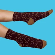 Skarpetki damskie - Bordowe Skarpetki Damskie W Misie - Haftowane Niedźwiadki - Bawełna, Na Prezent - miniaturka - grafika 1