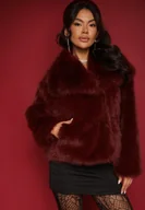 Kurtki damskie - Bordowa Klasyczna Kurtka Futerko z Szerokim Kołnierzem Sannithra - miniaturka - grafika 1