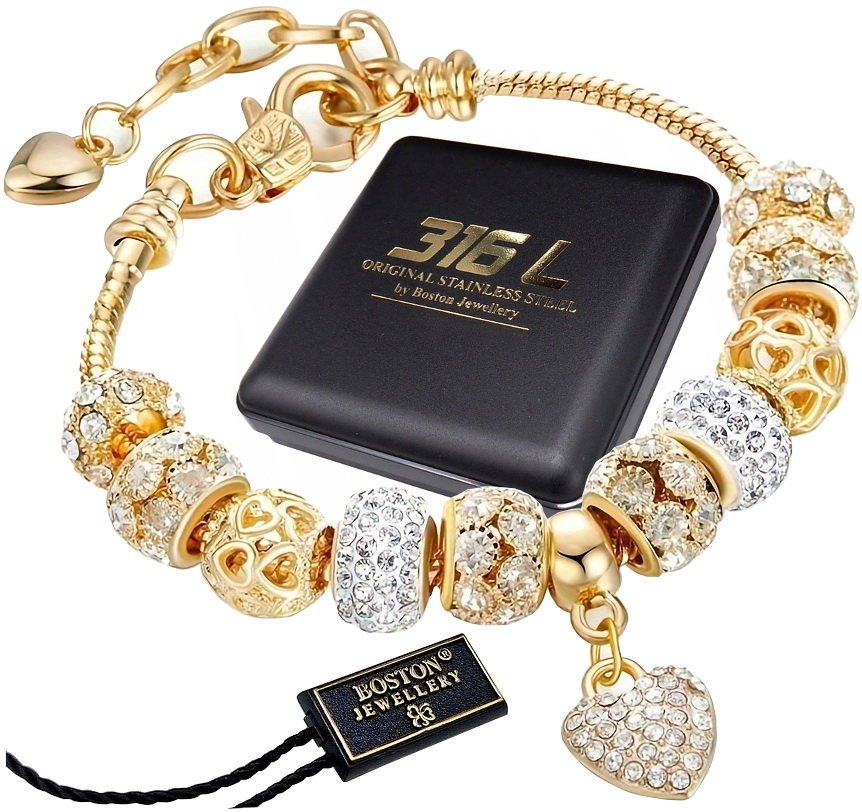 ZŁOTA BRANSOLETKA DAMSKA MODUŁOWA DO CHARMS SERCE GOTOWY ZESTAW NA PREZENT 18K ORYGINAŁ