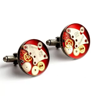 Drobiny Czasu, Spinki do mankietów, Steam dream old silver - red - Spinki do mankietów i krawatów - miniaturka - grafika 1