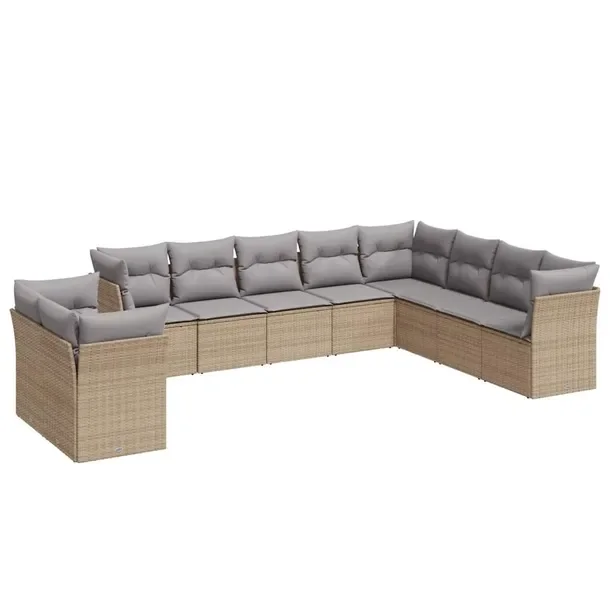 Zestaw Wypoczynkowy z Rattanu PE, Beżowy, Sofa 2-os. 124x62x69 cm, Sofa 8-
