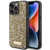 Etui i futerały do telefonów - Guess GUHCP15XPFGSBSD iPhone 15 Pro Max 6.7" żółty/yellow hardcase Rhinestone Metal Logo - miniaturka - grafika 1