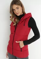 Kamizelki damskie - Czerwona Kamizelka Pikowana z Kapturem Destica - miniaturka - grafika 1