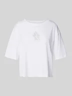 Koszulki i topy damskie - T-shirt krótki z nadrukiem z logo - miniaturka - grafika 1
