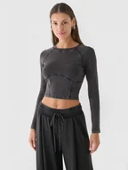 Koszulki sportowe damskie - Damski longsleeve crop-top 4F 4FRAW24TLONF503 - czarny - miniaturka - grafika 1