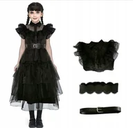 Stroje karnawałowe - SUKIENKA WEDNESDAY ADDAMS TIULOWA PRZEBRANIE DLA DZIECI HALLOWEEN STRÓJ 120 - miniaturka - grafika 1