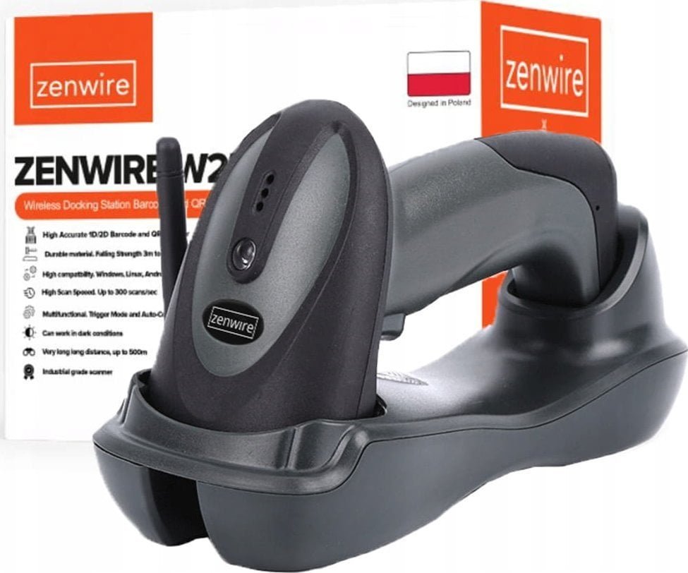 Zenwire Czytnik Skaner Kodów Kreskowych EAN ze Stacja Dokującą USB Bezprzewodowy 1D W903
