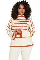 Bluzy damskie - Trendyol Damska bluza z okrągłym dekoltem w paski, regularna, plus size, pomarańczowa, 4XL, pomarańczowy - miniaturka - grafika 1