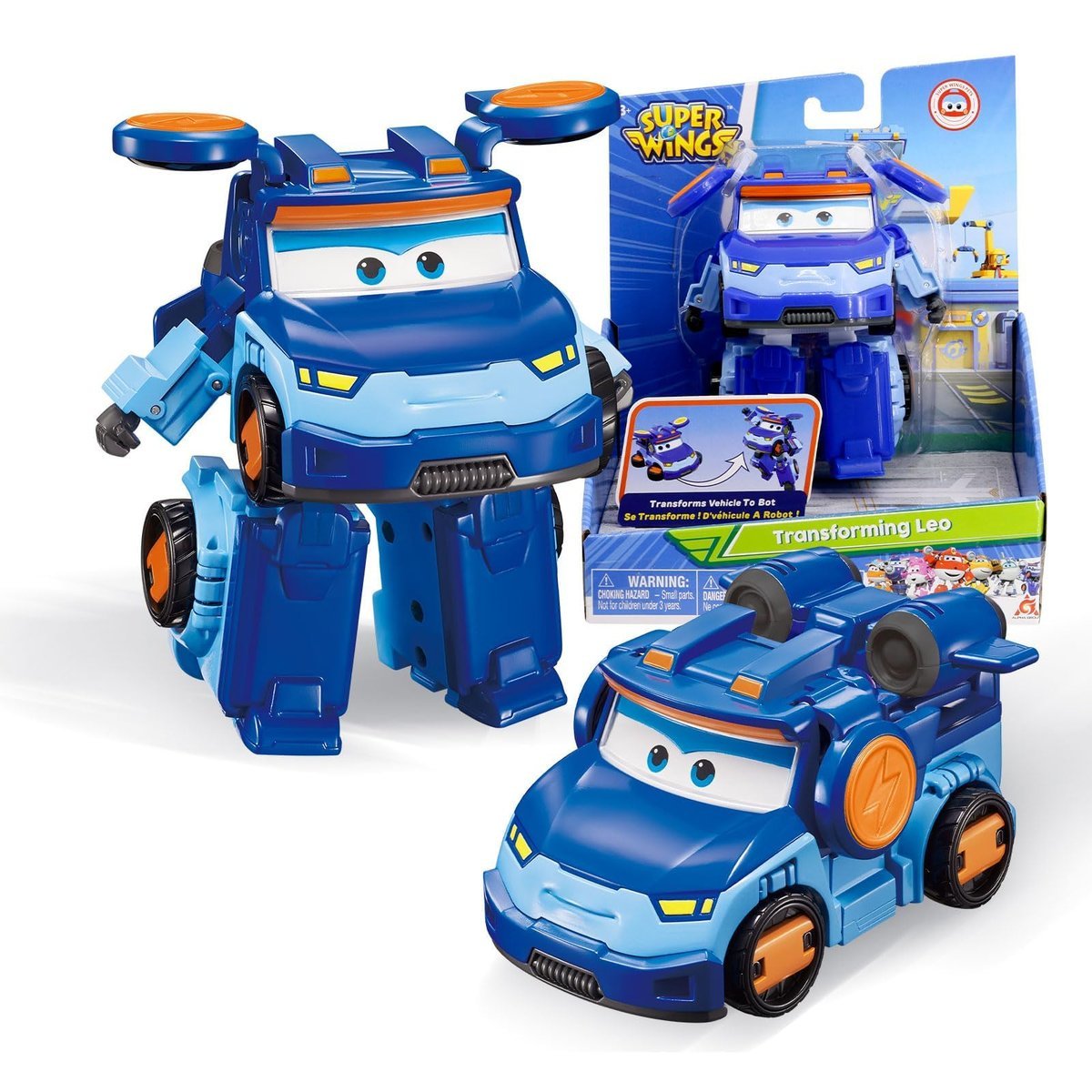 Super Wings Transformable Supercharged Leo samolot, wysokość ok. 12,7 cm, figurka 3 w 1, zabawkowy samolot i figurka robota dla chłopców i dziewczyn..