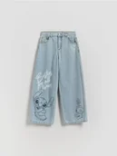 Spodnie i spodenki dla dziewczynek - Reserved - Jeansy wide leg Lilo i Stitch - niebieski - miniaturka - grafika 1