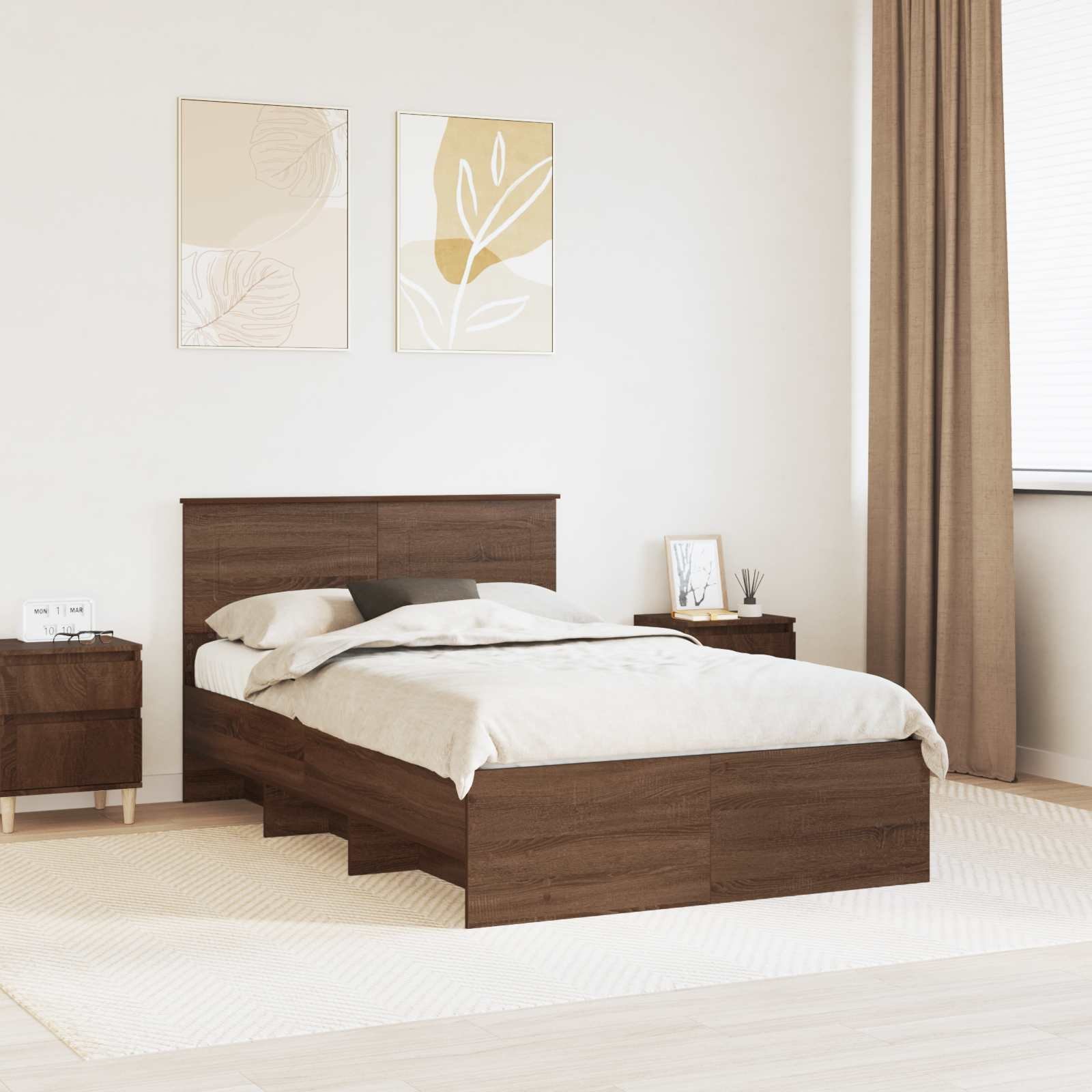 vidaXL Ramka łóżka Brązowy dąb 120 x 123 cm Materiał z drewna pochodnego