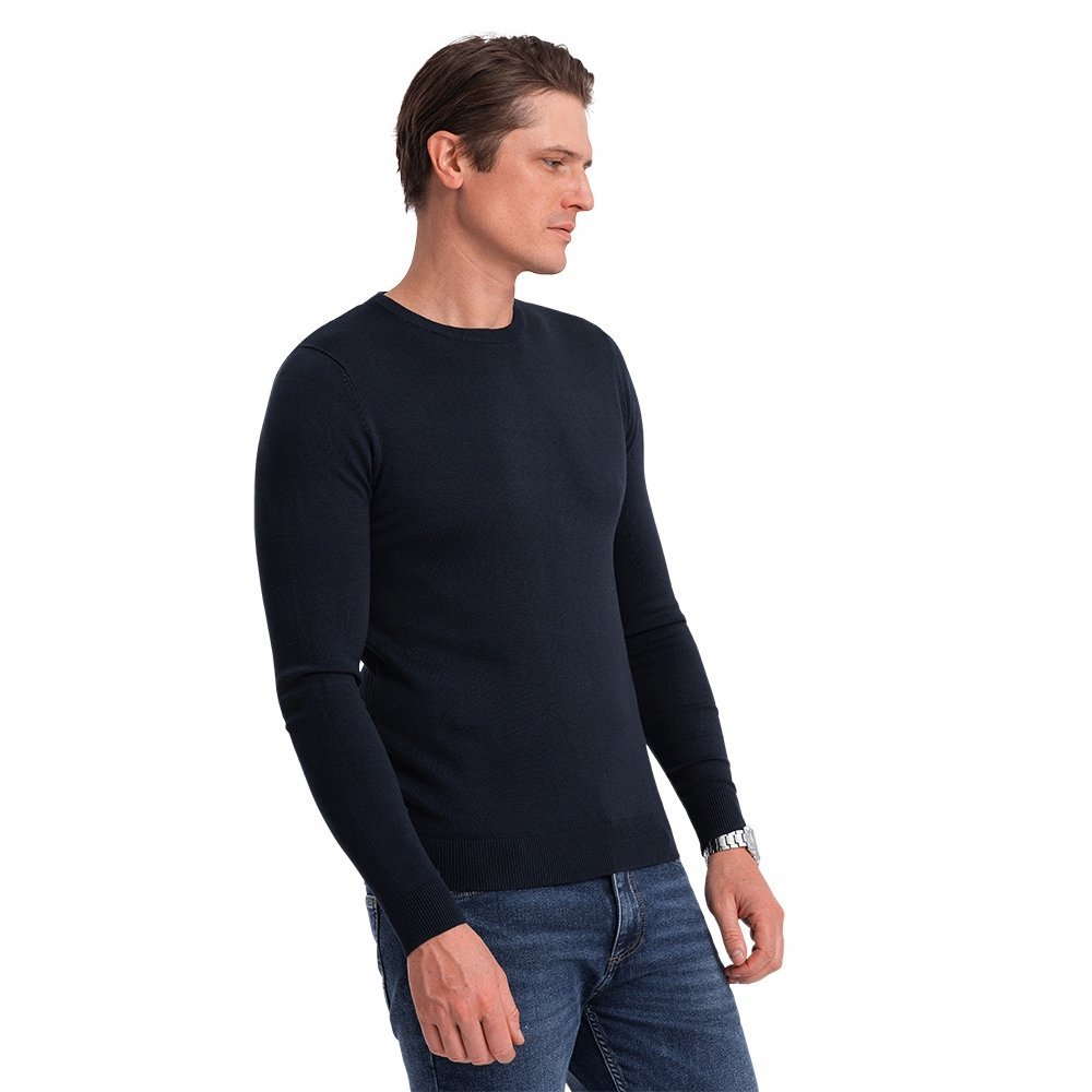 Klasyczny sweter męski z okrągłym dekoltem granatowy V9 OM-SWBS-0106 XL