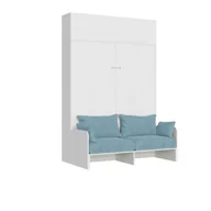 Łóżka - Kentaro 160 cm łóżko składane podwójne z sofą i białą, jesionową szafką ścienną, jasnoniebieski - miniaturka - grafika 1