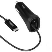 Ładowarki samochodowe - Kanex USB-C Car Charger Ładowarka samochodowa z kablem USB-C 3 A 1.2 m + USB Port 1 A Black) 10_9887 - miniaturka - grafika 1