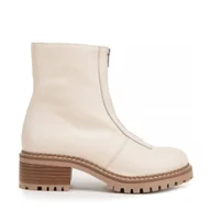 Półbuty męskie - Botki skórzane z suwakiem na przodzie kremowe - miniaturka - grafika 1