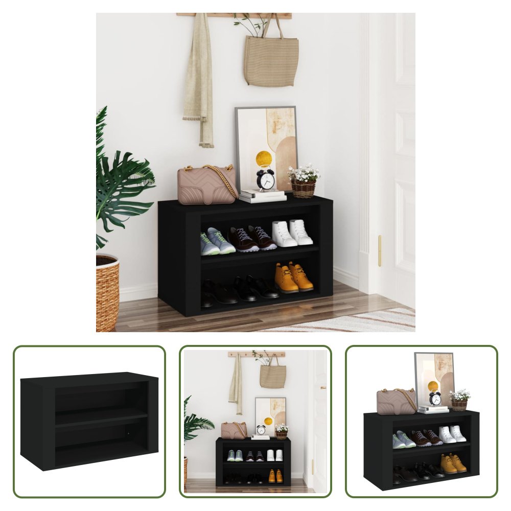 The Living Store Stojak na buty czarny 75x35x45 cm Materiał drewnopochodny