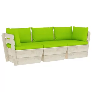 vidaXL Ogrodowa sofa 3-osobowa z palet, z poduszkami, drewno świerkowe - Sofy ogrodowe - miniaturka - grafika 1