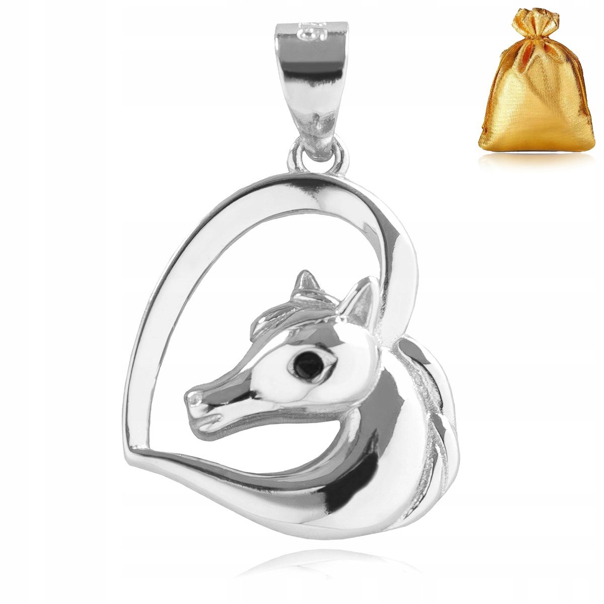 ZAWIESZKA NA ŁAŃCUSZEK 925 WISIOREK KONIK SERCE KOŃ + CYRKONIE DLA JEŹDŹCA
