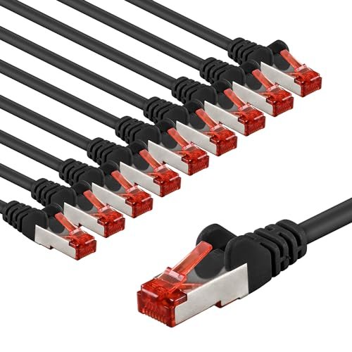goobay 65980 CAT6 kabel sieciowy w zestawie po 10 szt./kabel krosowy ekranowany S/FTP/CU Ethernet, PiMF, LSZH/Cat 6 kabel z 10 Gbits/czarny / 10 x 3 m