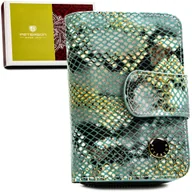 Portfele - Mały skórzany portfel damski PETERSON niebieska portmonetka na zatrzask suwak i bigiel rozbudowany na karty i bilon pudełko na prezent ochrona RFID .. - miniaturka - grafika 1