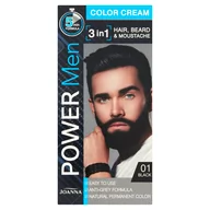Farby do włosów i szampony koloryzujące - Joanna Power Men Color Cream Farba do włosów 3in1 dla mężczyzn 01 Black 100g - miniaturka - grafika 1