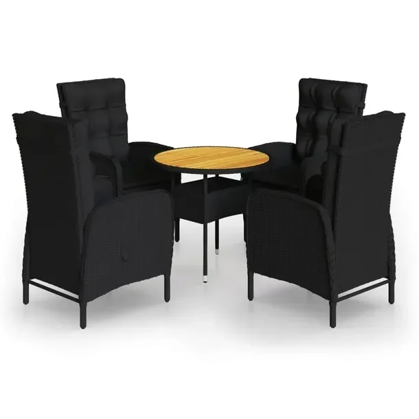 Stylowy zestaw bistro z polirattanu, czarny, stół 80x75 cm, krzesła 58x6