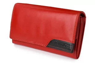 Damski skórzany portfel duży poziomy retro RFiD czerwony BELTIMORE czerwony - Portfele - miniaturka - grafika 3