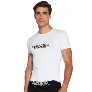 Koszulki męskie - Emporio Armani Męski T-shirt On Site Edition Short Sleeve Slim Fit, biały, XL - grafika 1