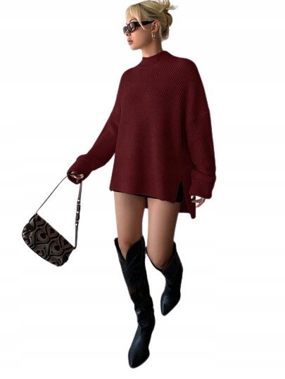 SHEIN SWETER Z DŁUGIM RĘKAWEM BORDOWY NA CO DZIEŃ M 1ŁYF