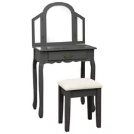Toaletki - vidaXL Toaletka ze stołkiem, szara, 65x36x128 cm, drewno paulowni, MDF - miniaturka - grafika 1