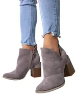 Botki damskie - Botki Z Wycięciem Na Słupku Damskie Modne Stylowe Eleganckie Na Jesień Na Obcasie Szare 41 - miniaturka - grafika 1