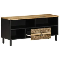 Szafki RTV - vidaXL Szafka pod TV czarna 100x33,5x46 cm Surowe drewno mango - miniaturka - grafika 1
