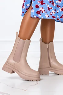 Beżowe botki na platformie damskie z gumką Casu G22WX6-BE - Botki damskie - miniaturka - grafika 1