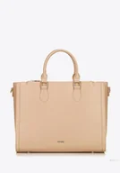 Torebki damskie - Damska torba na laptopa 14,5” z imitacji skóry beżowa - miniaturka - grafika 1