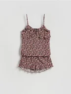 Piżamy damskie - Reserved - Wzorzysta piżama dwuczęściowa - ciemnofioletowy - miniaturka - grafika 1