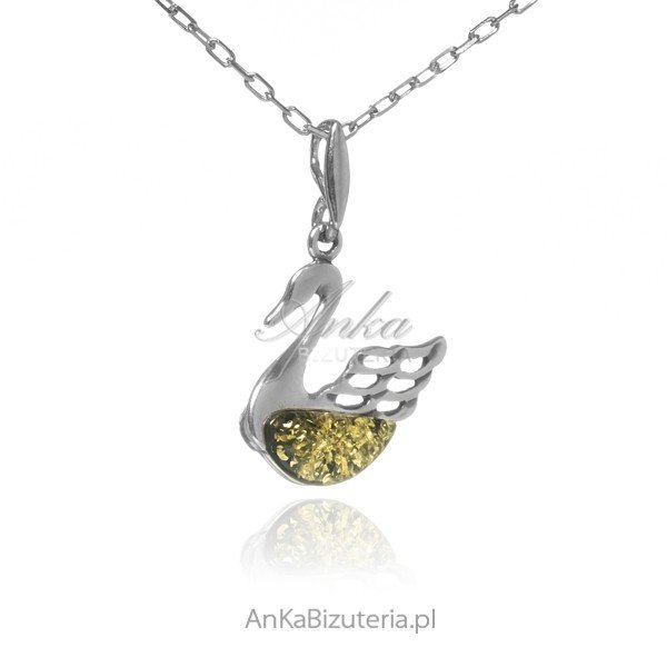 ankabizuteria.pl Srebrna zawieszka z zielonym bursztynem ŁABĘDŹ