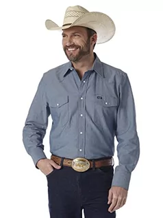 Koszule męskie - Wrangler Męska koszula robocza z długim rękawem w stylu kowbojskim, sprane wykończenie, nieprzezroczysta, Średni niebieski chambray, L Długi - grafika 1