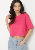 Koszulki i topy damskie - Różowy Krótki T-shirt Oversize Lilu - miniaturka - grafika 1