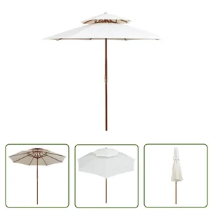 The Living Store Parasol z podwójnym daszkiem - 270x270 cm drewno - kremowy - Parasol Ogrodowy - Parasole ogrodowe - miniaturka - grafika 1